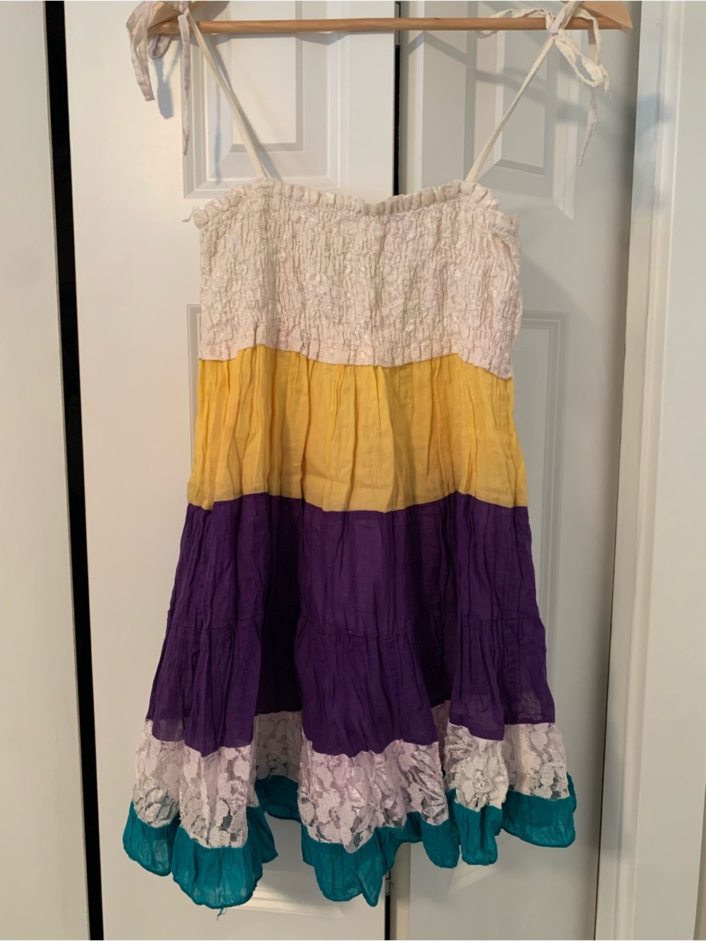 Forever 21 Tiered Colorblock Sundress - White, Yellow, Purple, Teal